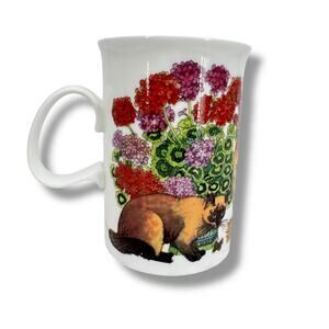 Dunoon Sophisticats fine bone china mug coffee cup floral Siamese Sue Scullard